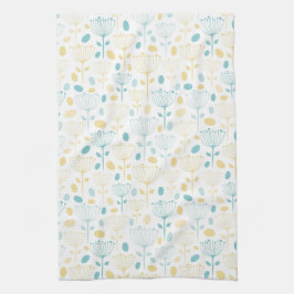 Modern Retro Aqua en Gele Floral Theedoek