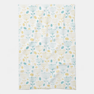 Modern Retro Aqua en Gele Floral Theedoek