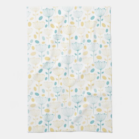 Modern Retro Aqua en Gele Floral Theedoek (Verticaal)