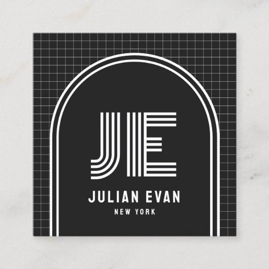 Modern Retro Arch Zwart Monogram Visitekaartje (Voorkant)