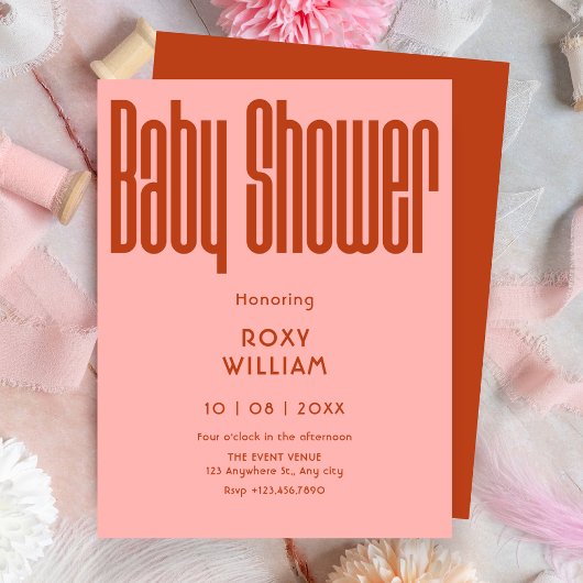 Modern Retro baby shower Kaart