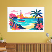 Modern retro beach scene 01 canvas afdruk (Insitu (Woonkamer))