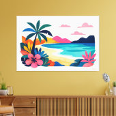 Modern retro beach scene 02 canvas afdruk (Insitu (Woonkamer))