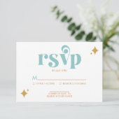 Modern Retro Beachy Palette Wedding RSVP Kaart (Staand voorkant)