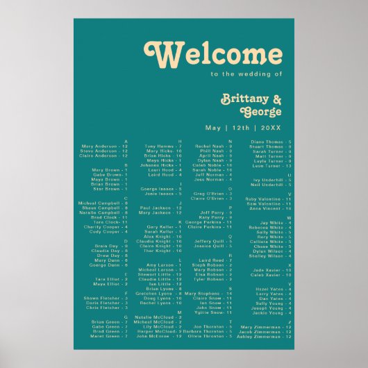 Modern Retro | Blauwgroen alfabetisch Poster (Voorkant)