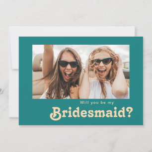 Modern Retro - Blauwgroen foto-Bridesmaid-kaart Kaart