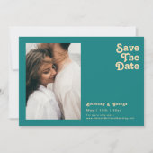 Modern Retro | Blauwgroen foto horizontaal sparen  Save The Date (Voorkant)