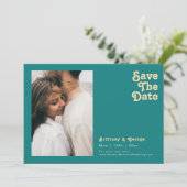 Modern Retro | Blauwgroen foto horizontaal sparen  Save The Date (Staand voorkant)