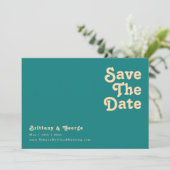 Modern Retro | Blauwgroen horizontaal sparen de da Save The Date (Staand voorkant)