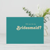 Modern Retro | Blauwgroen Kaart Bridesmaid-voorste (Staand voorkant)