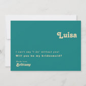 Modern Retro | Blauwgroen Kaart Bridesmaid-voorste (Achterkant)