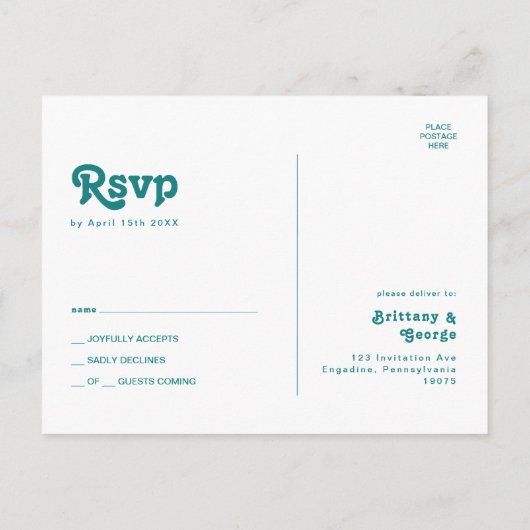Modern Retro | Blauwgroen RSVP-Briefkaart Briefkaart (Achterkant)
