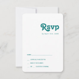 Modern Retro | Blauwgroen RSVP-kaart met afgeronde RSVP Kaartje