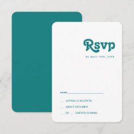 Modern Retro | Blauwgroen RSVP-kaart met afgeronde RSVP Kaartje