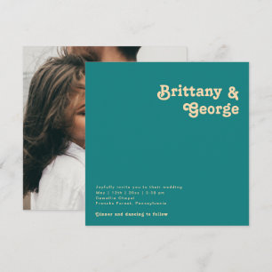 Modern Retro   Blauwgroen vierkant fotohuwelijk Kaart