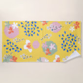 Modern retro bloemenpatroon l Leuk geel Strandlaken (Voorkant)