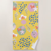 Modern retro bloemenpatroon l Leuk geel Strandlaken (Voorkant)