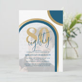 Modern Retro Blue And Gold Photo Birthday Kaart (Staand voorkant)