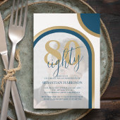 Modern Retro Blue And Gold Photo Birthday Kaart