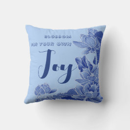 Modern Retro Blue Chinoiserie Lotus Zen Quote Kussen