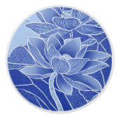 Modern Retro Blue Flowers Lotus Mandala Waterlily Keramische Knop (Voorkant)