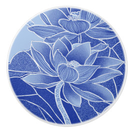 Modern Retro Blue Flowers Lotus Mandala Waterlily Keramische Knop