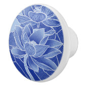 Modern Retro Blue Flowers Lotus Mandala Waterlily Keramische Knop (Rechts)