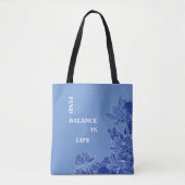 Modern Retro Blue Lotus Flower Mandala Zen Gezegde Tote Bag (Voorkant)