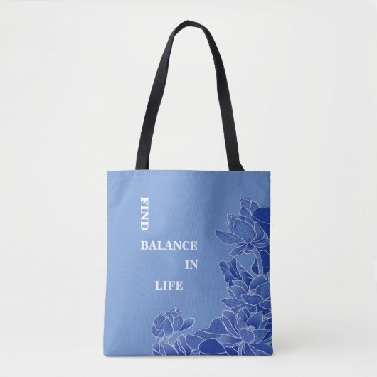 Modern Retro Blue Lotus Flower Mandala Zen Gezegde Tote Bag (Voorkant)