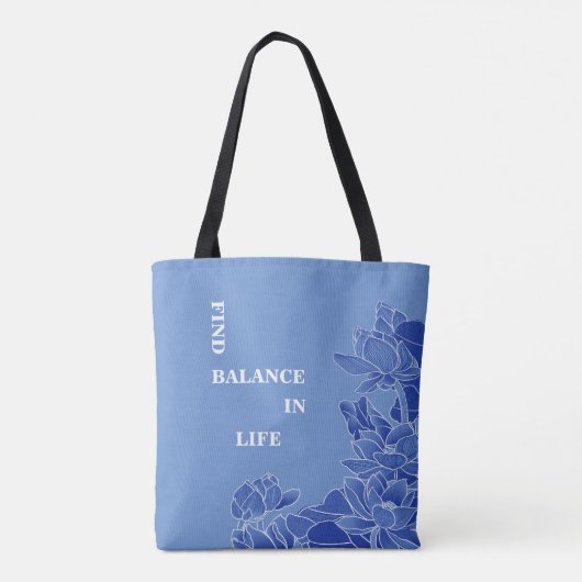 Modern Retro Blue Lotus Flower Mandala Zen Gezegde Tote Bag (Achterkant)
