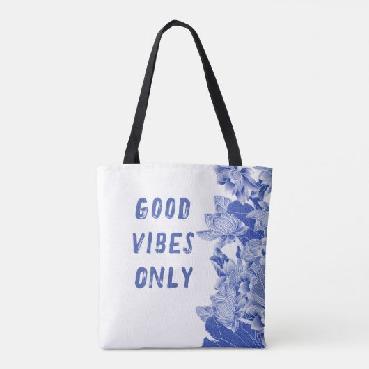 Modern Retro Blue Lotus Mandala Good Vibes Tas (Achterkant)