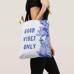 Modern Retro Blue Lotus Mandala Good Vibes Tas