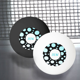 Modern Retro Blue Polka-stippen op Black Ping Pong Pingpongbal