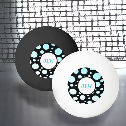 Modern Retro Blue Polka-stippen op Black Ping Pong Pingpongbal