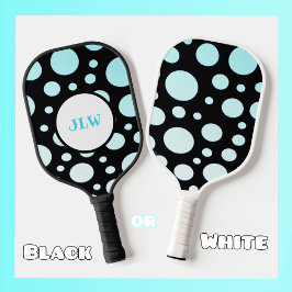 Modern Retro Blue Polka-stippen op zwart Pickleball Paddle