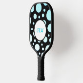 Modern Retro Blue Polka-stippen op zwart Pickleball Paddle (Links)