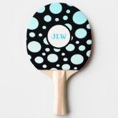 Modern Retro Blue Polka-stippen op zwart Tafeltennisbatje (Voorkant)