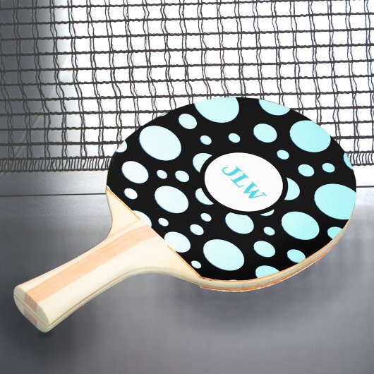 Modern Retro Blue Polka-stippen op zwart Tafeltennisbatje