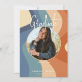 Modern Retro Blue Rust Cream Wave Photo Afstuderen Kaart (Voorkant)