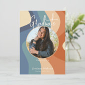 Modern Retro Blue Rust Cream Wave Photo Afstuderen Kaart (Staand voorkant)