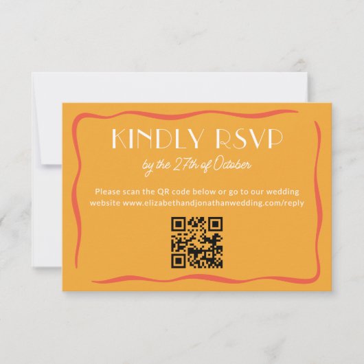 Modern Retro Bold Orange QR Code Wedding RSVP Card (Voorkant)