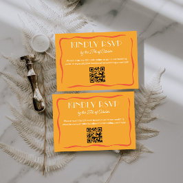 Modern Retro Bold Orange QR Code Wedding RSVP Card Kaartje