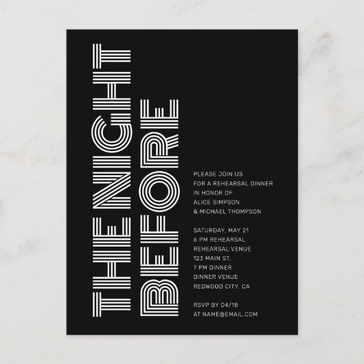 Modern Retro Bold Repetitie Diner Zwart Uitnodiging Briefkaart (Voorkant)