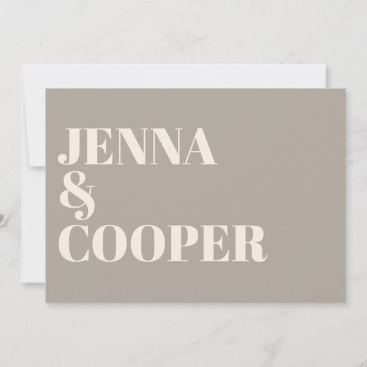 Modern Retro Bold Typography Taupe & Linen Wedding Kaart (Voorkant)