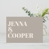 Modern Retro Bold Typography Taupe & Linen Wedding Kaart (Staand voorkant)