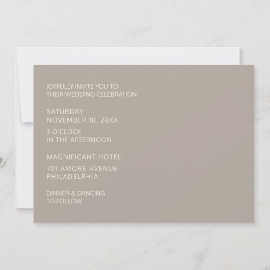 Modern Retro Bold Typography Taupe & Linen Wedding Kaart (Achterkant)