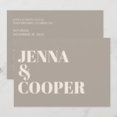 Modern Retro Bold Typography Taupe & Linen Wedding Kaart (Voorkant / Achterkant)