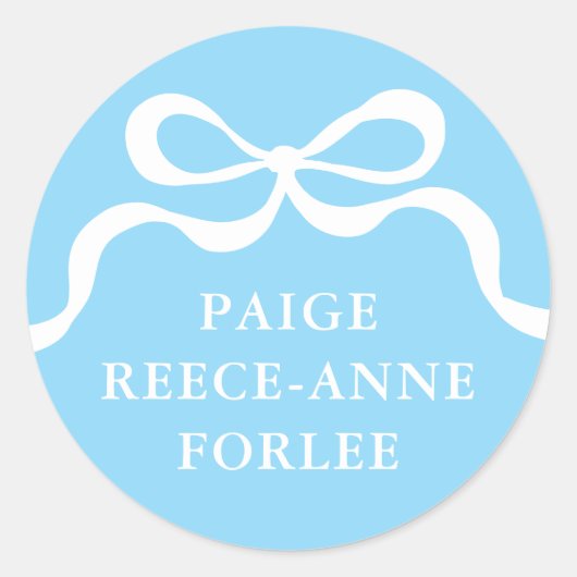Modern Retro Boy Blue Bow Baby Birth Announcement  Ronde Sticker (Voorkant)
