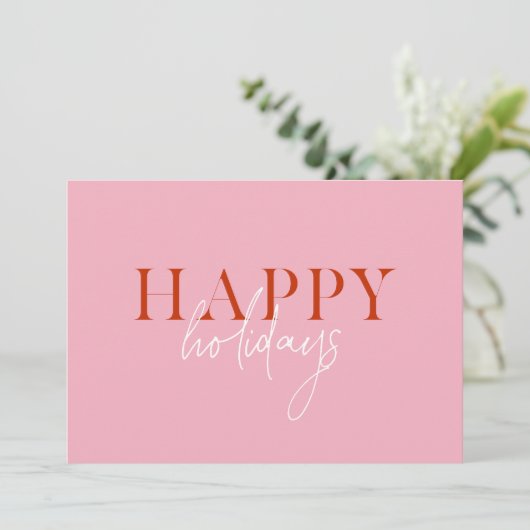 Modern Retro Bright kleurrijk roze script foto Feestdagenkaart (Staand voorkant)