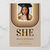 Modern Retro Brown en neutraal Afstuderen Folie Uitnodiging (Voorkant)